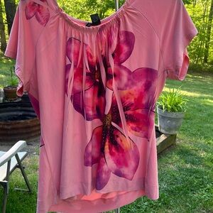 News Directions summer blouse Salmon, pink and purple sz 1X